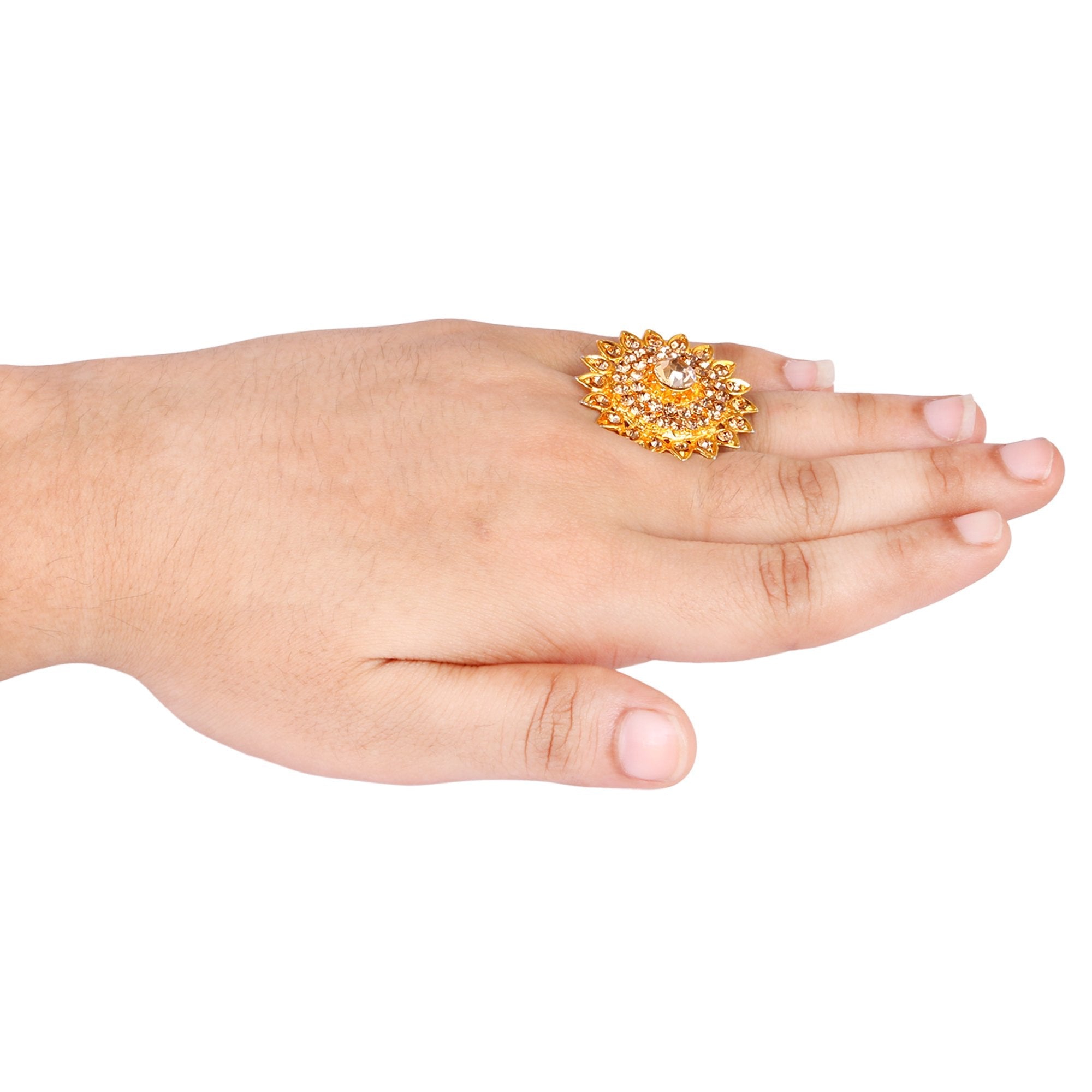 Women's Sunflower Style Ring With Golden Stone - Tehzeeb