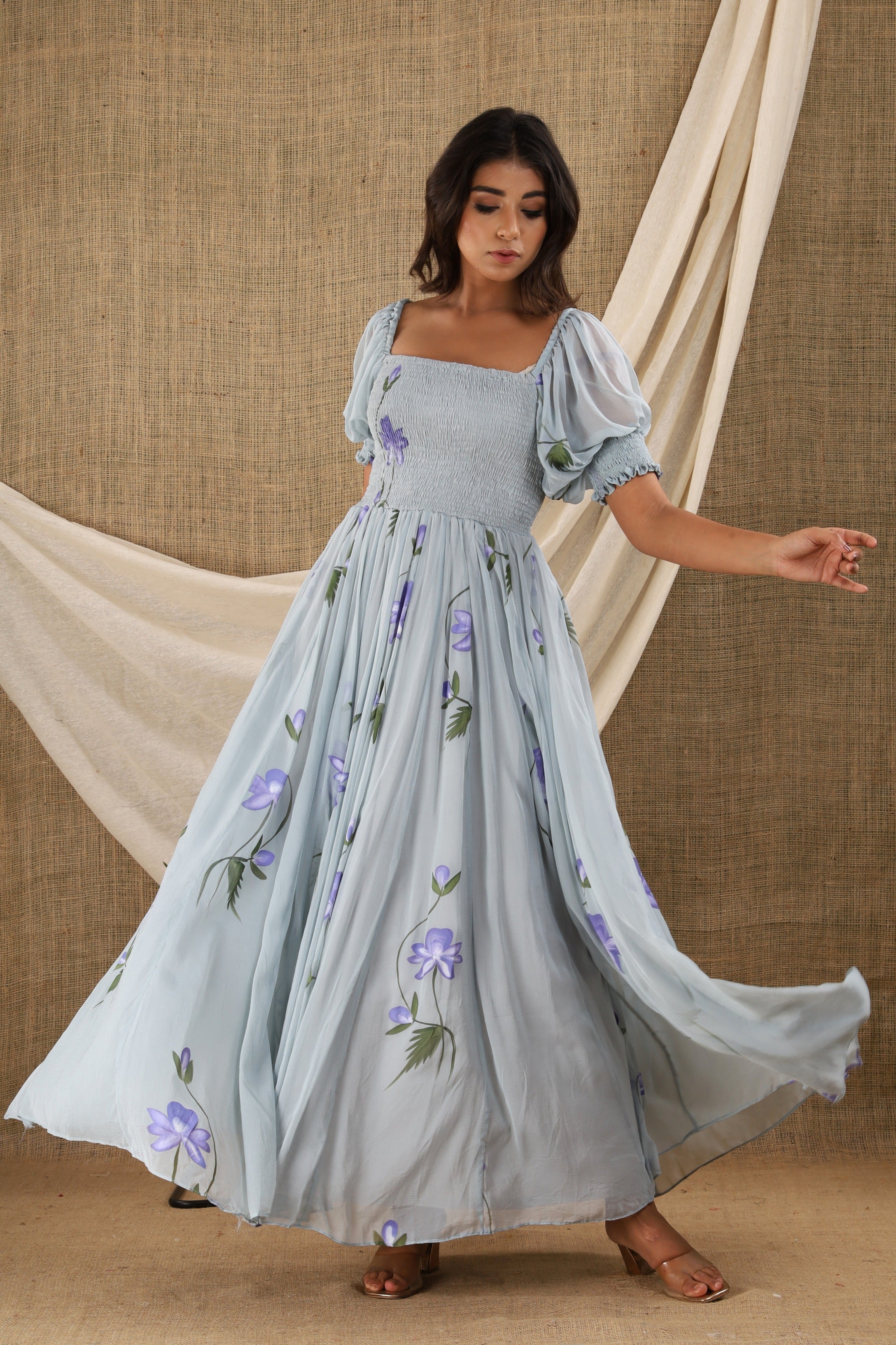 grey anarkali dress Grey Anarkali Gown With Embroidery Work on Neck With Palazzo and Dupatta in USA, UK, Malaysia, South Africa, Dubai, Singapore