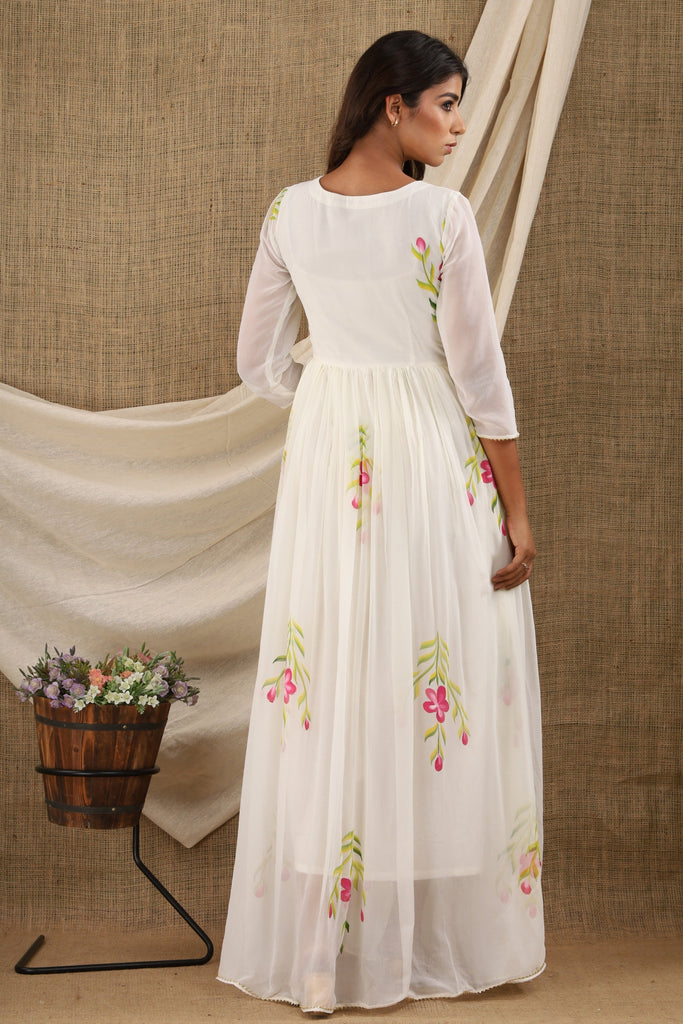 Women's White Chiffon Anarkali Dress (1Pc)
