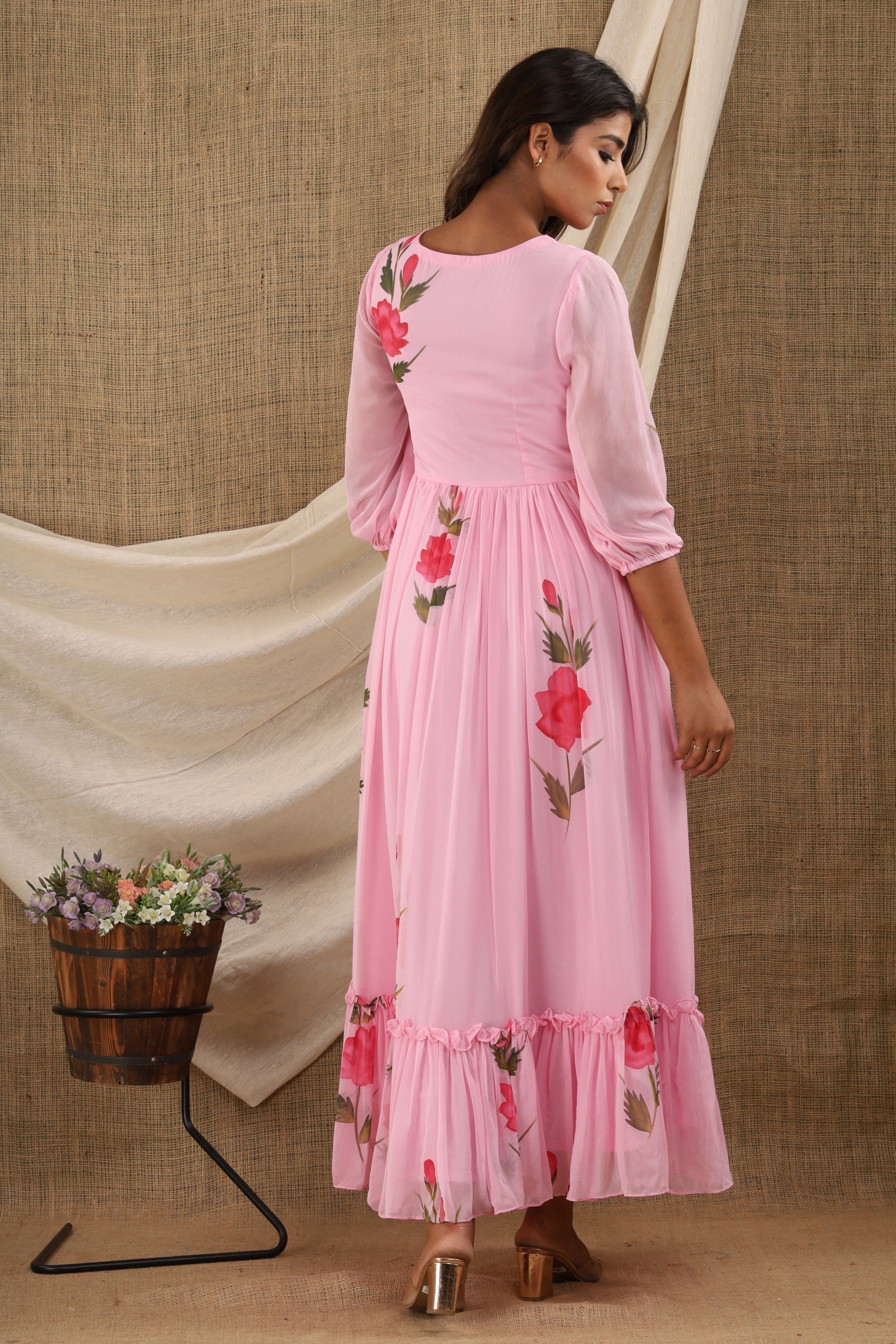 Women's Pink Anarkali Dress (1Pc) - Saras The Label