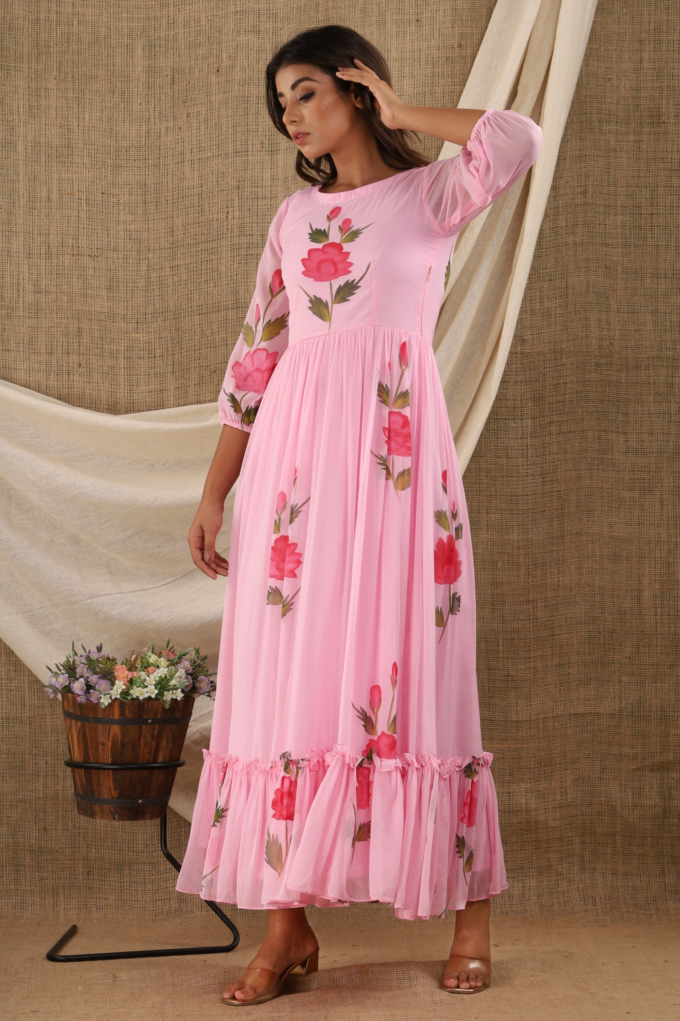 Women's Pink Anarkali Dress (1Pc) - Saras The Label