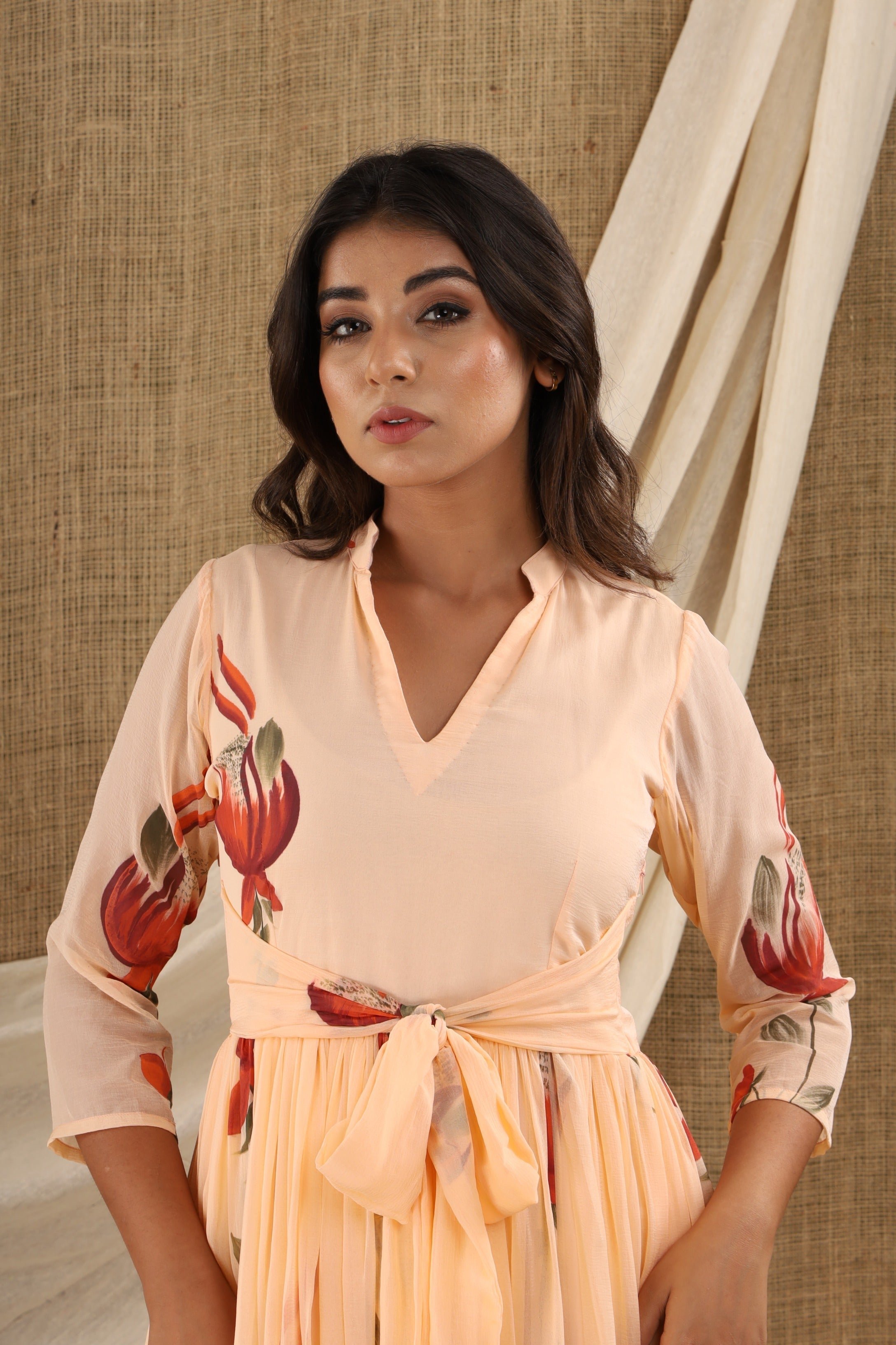 Women's Peach Anarkali Dress (1Pc) - Saras The Label