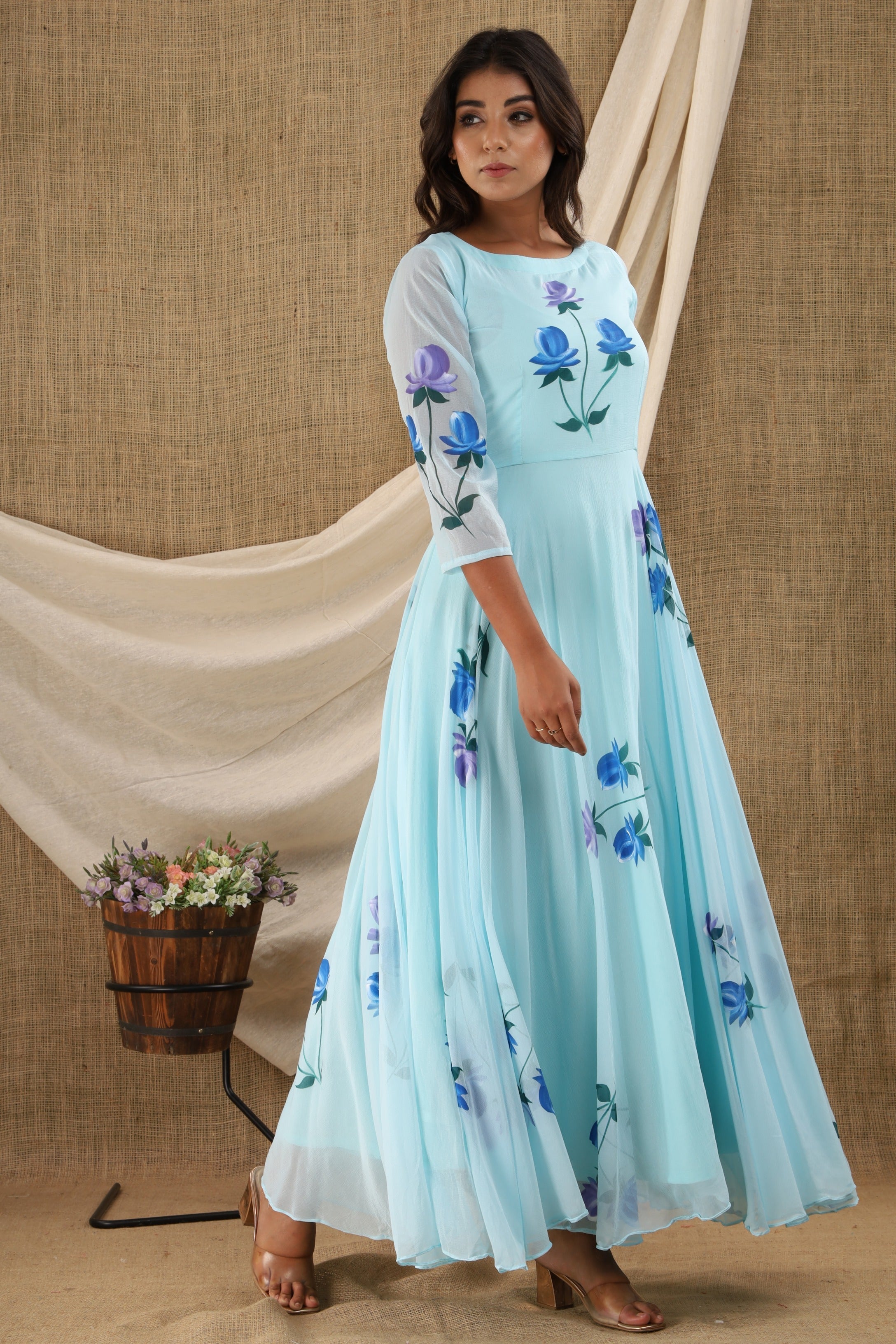 Women's Blue Anarkali Dress (1Pc) Blue / XL