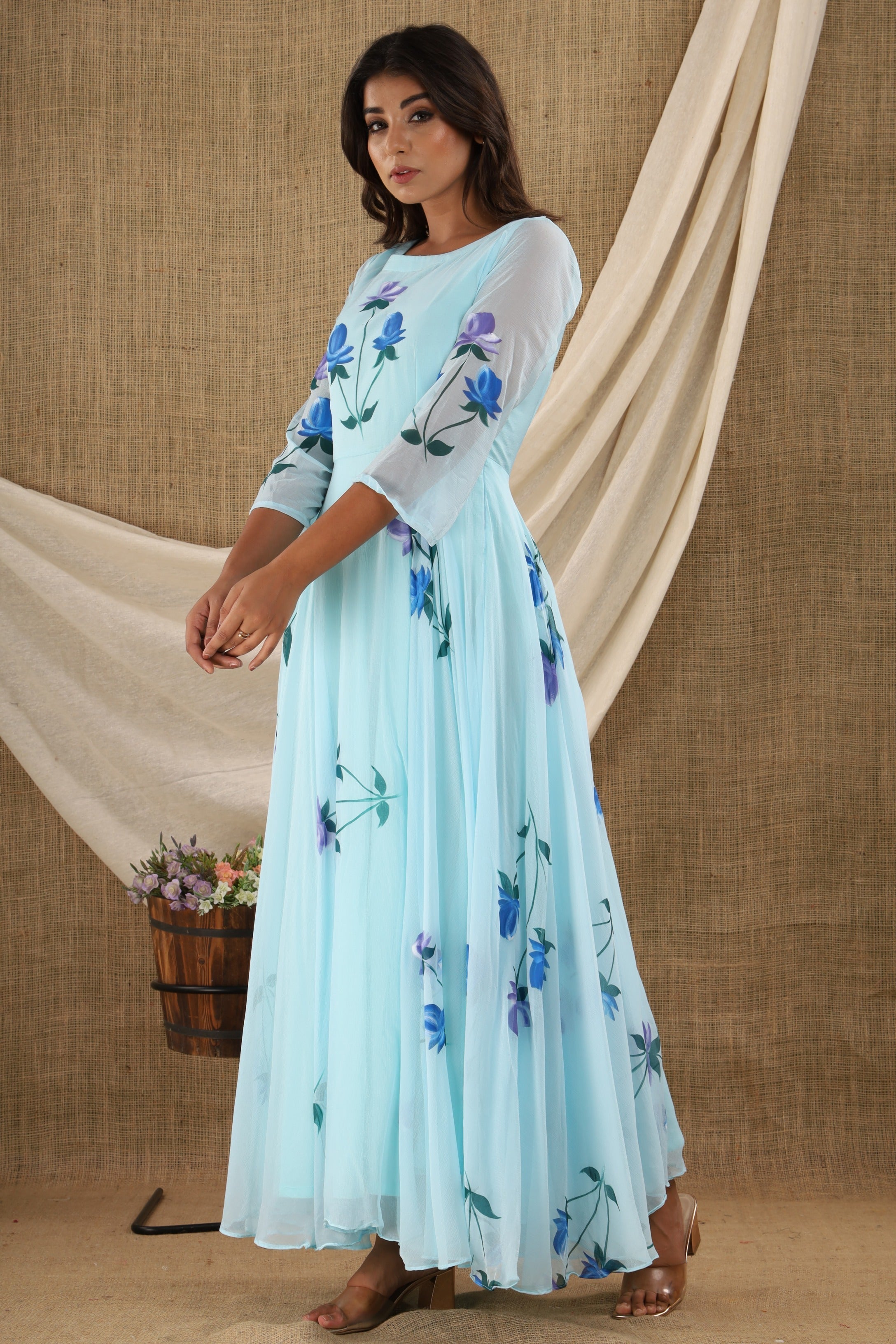 Women's Blue Anarkali Dress (1Pc) - Saras The Label
