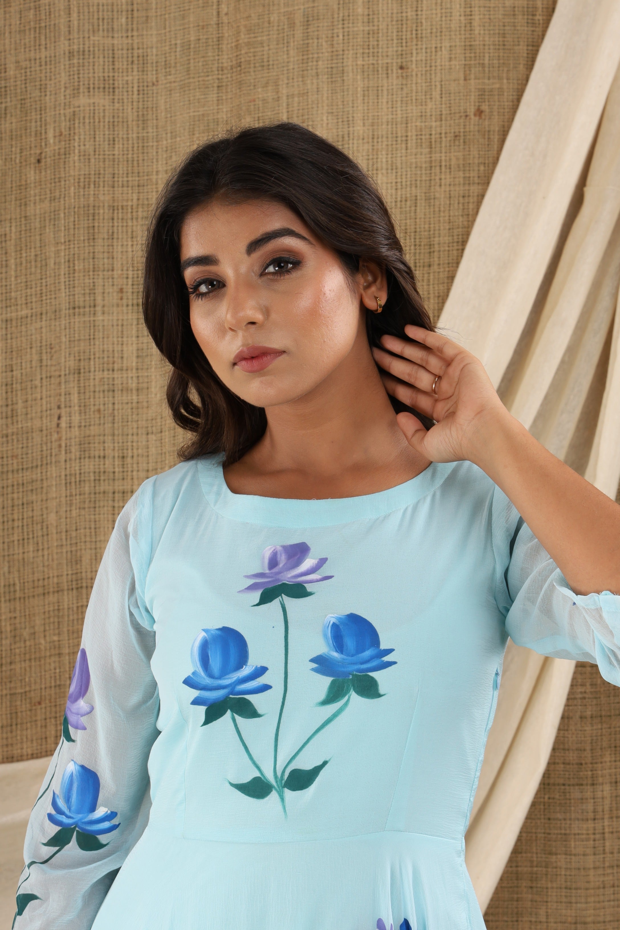 Women's Blue Anarkali Dress (1Pc) - Saras The Label