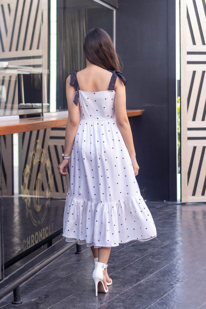Women's White Polka Dot Long Dress (1pc set)