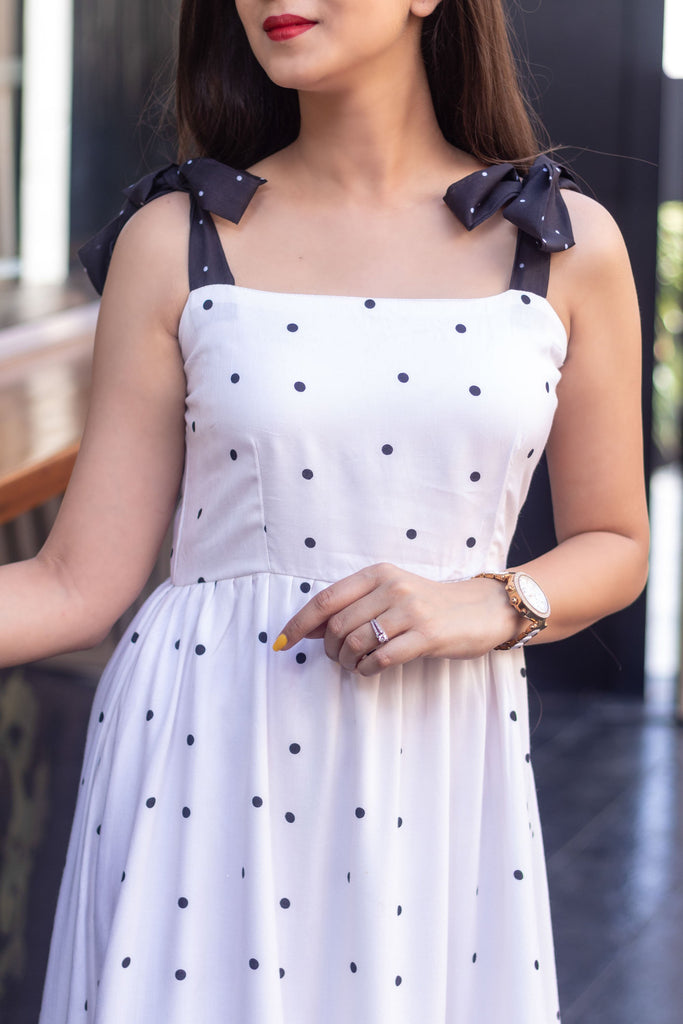 Women's White Polka Dot Long Dress (1pc set)