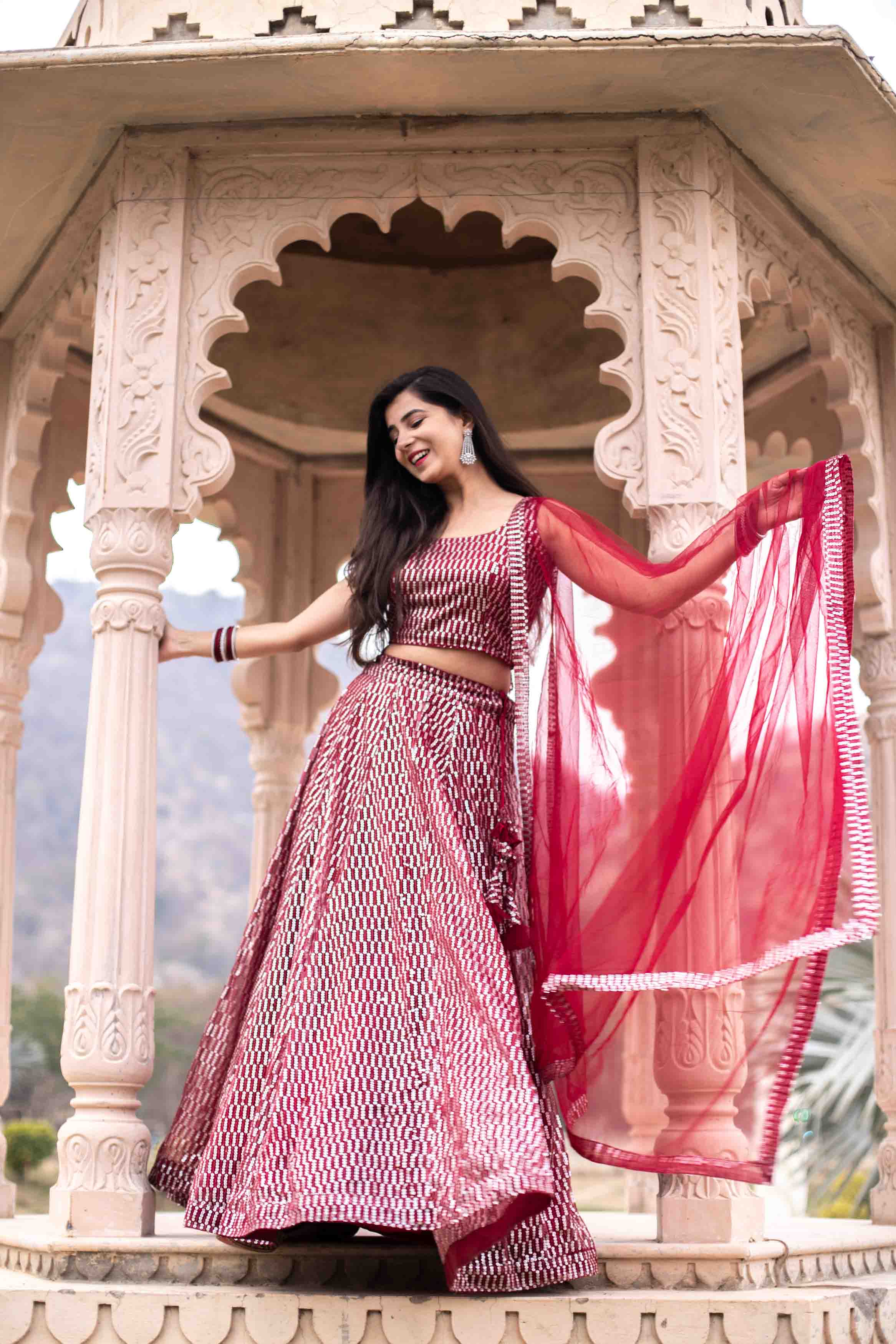 Red Sequin Lehenga with Blouse – The Modern Raajkali