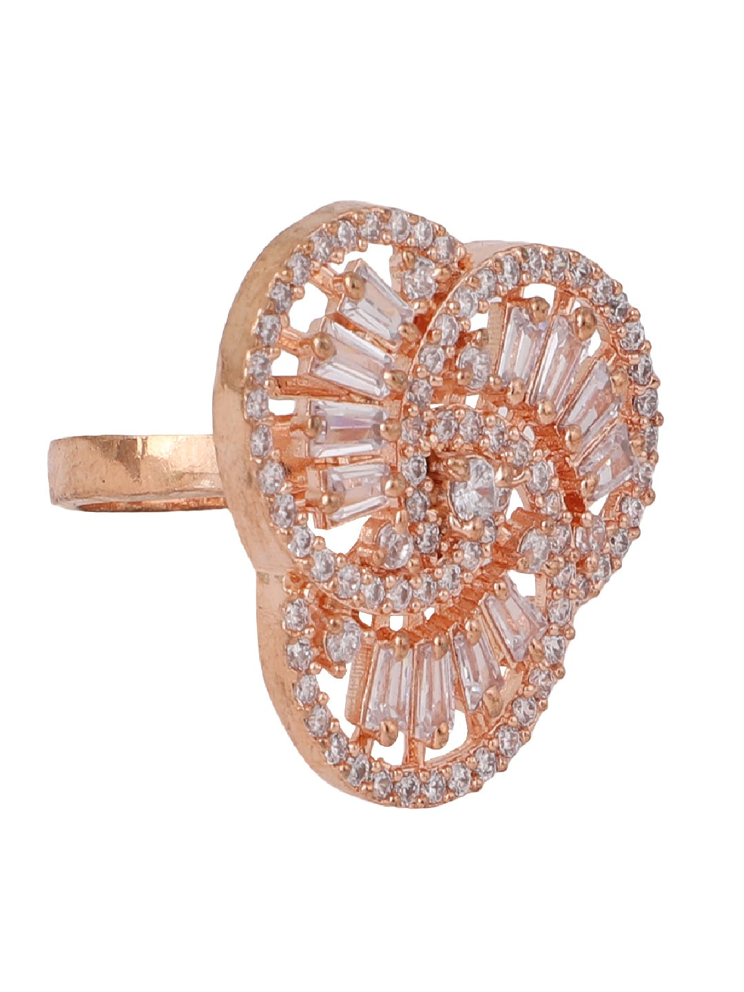 Women's Rose Gold-Plated Ad Studded Circular Hand Crafted Adjustable Finger Ring - Anikas Creation