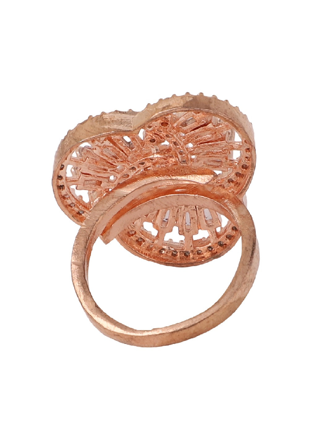 Women's Rose Gold-Plated Ad Studded Circular Hand Crafted Adjustable Finger Ring - Anikas Creation
