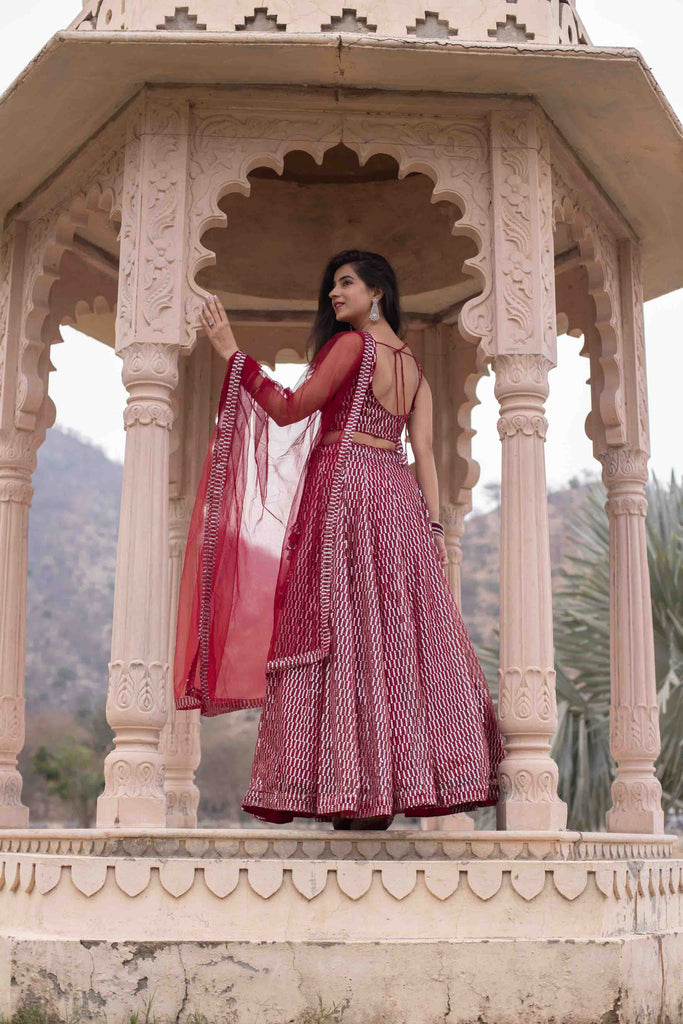 Women's Red Sequin Lehenga Set by Label S