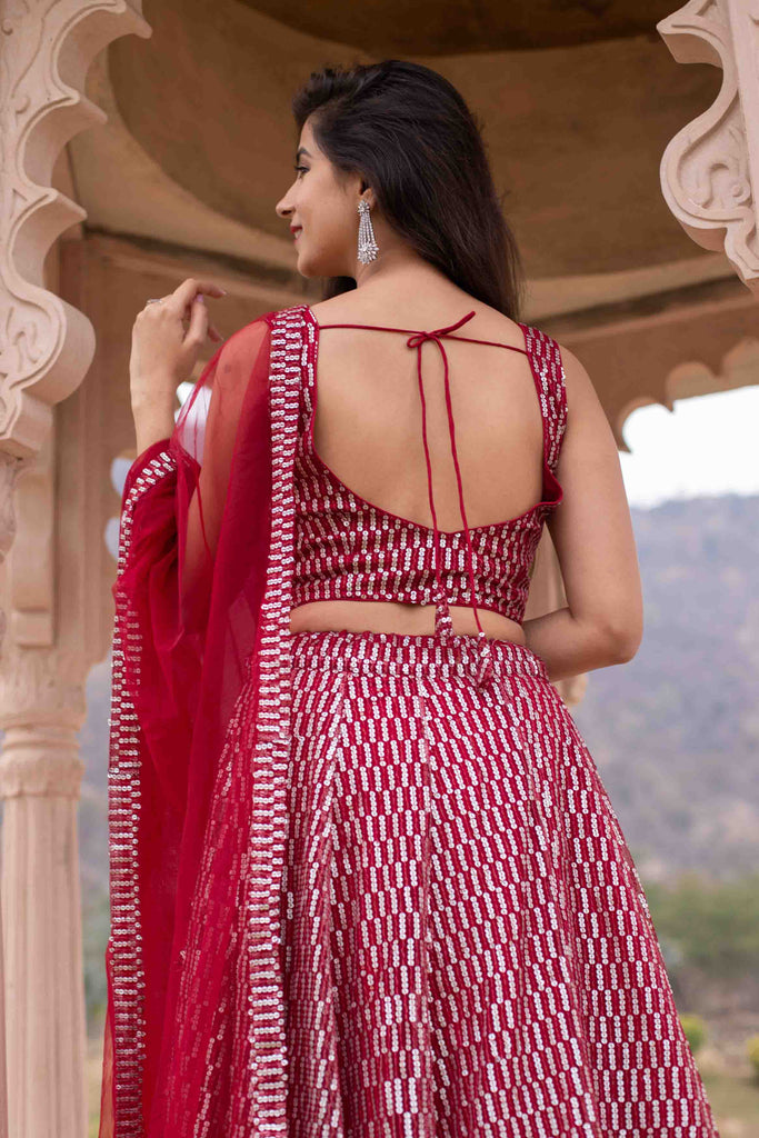 Women's Red Sequin Lehenga Set by Label S