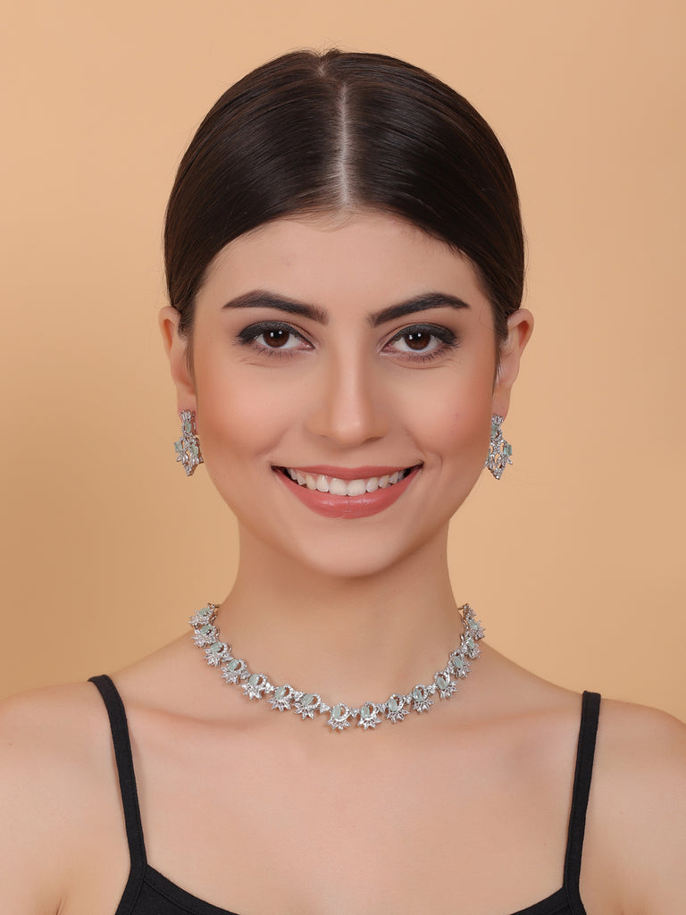 Women's Graceful American Diamond Necklace Set with Earrings