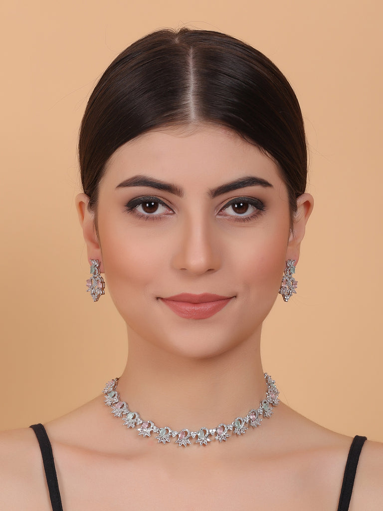 Women's Graceful American Diamond Necklace Set with Earrings