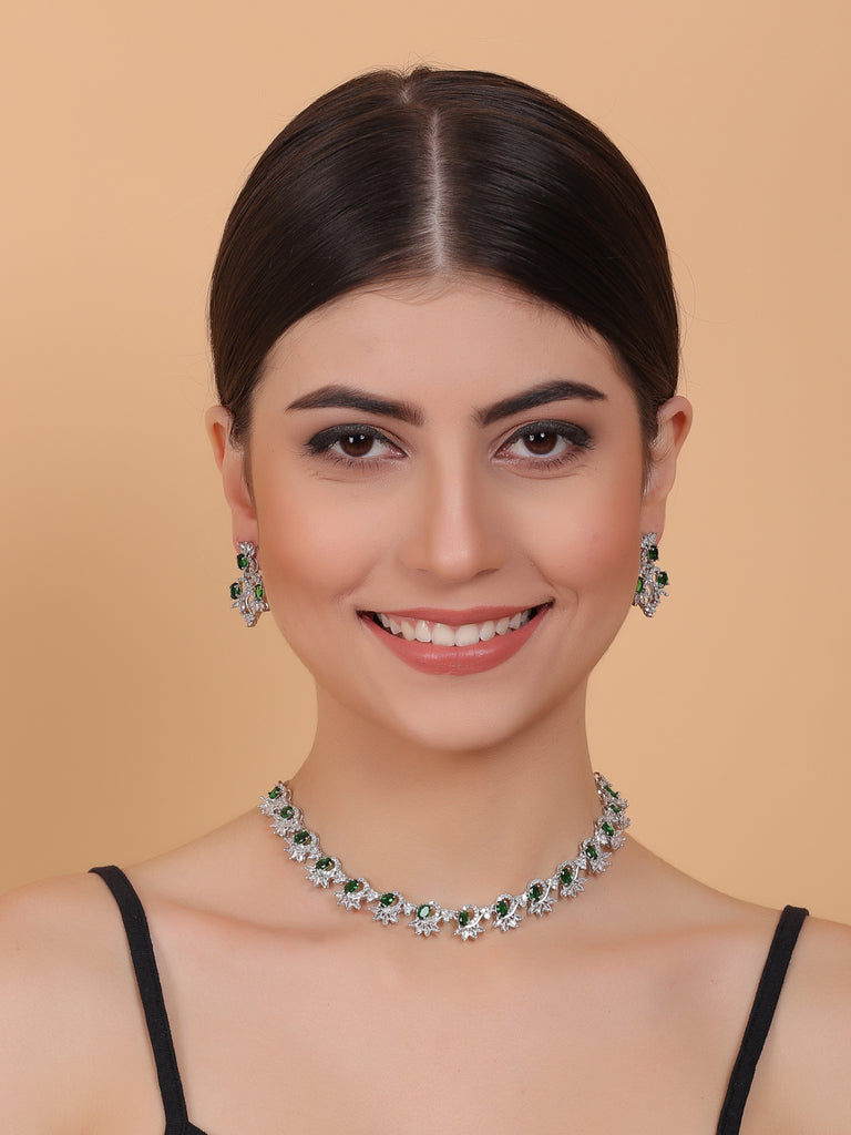 Women's Graceful American Diamond Necklace Set with Earrings
