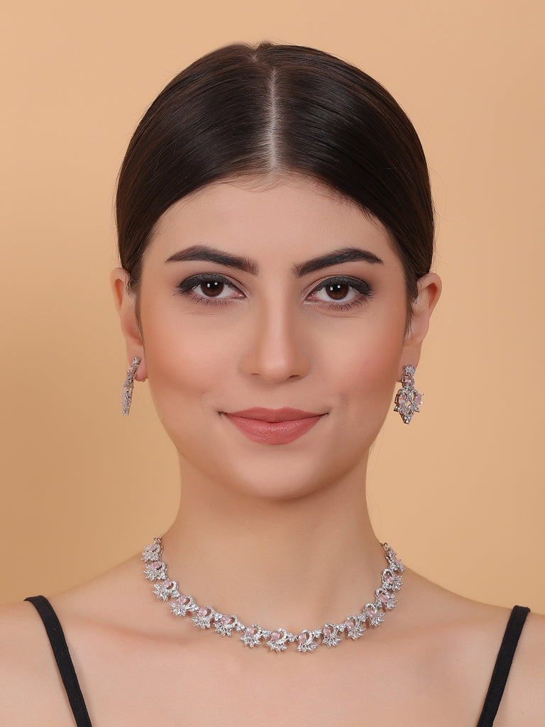 Women's Graceful American Diamond Necklace Set with Earrings