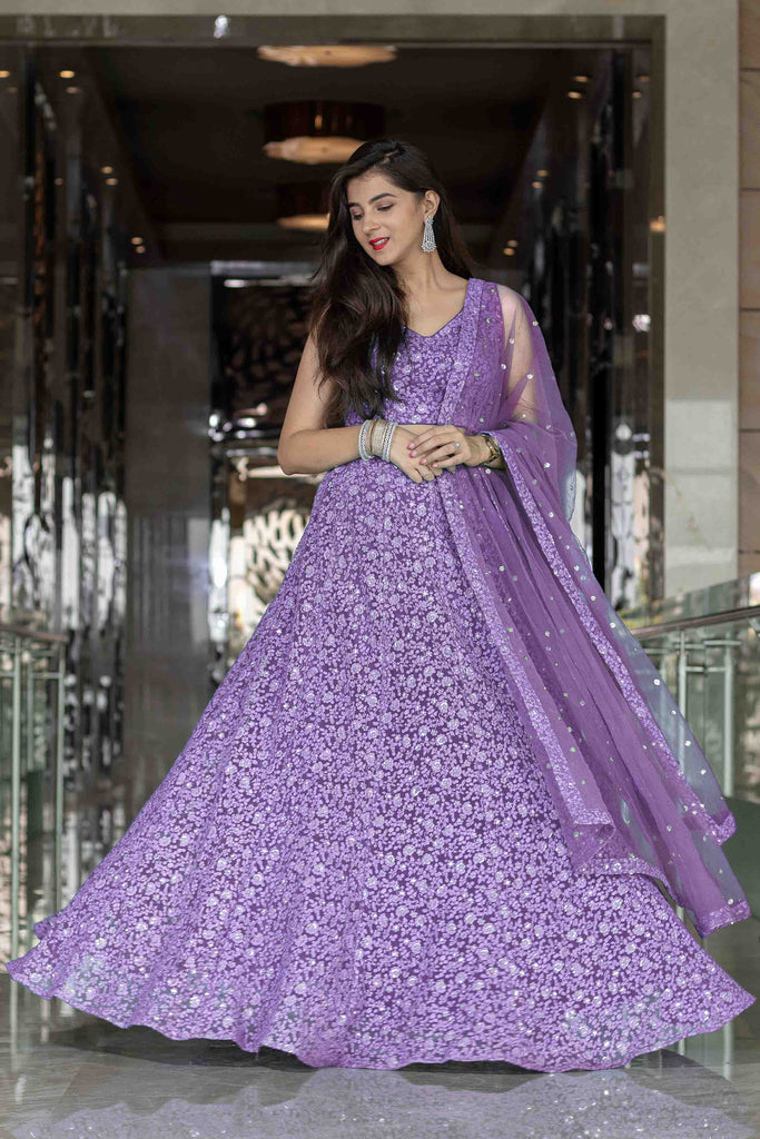 Women's Lavender Thread Work Lehenga (3pcs set)