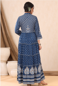 Women's Indigo Rayon Printed Tiered Dress - Juniper