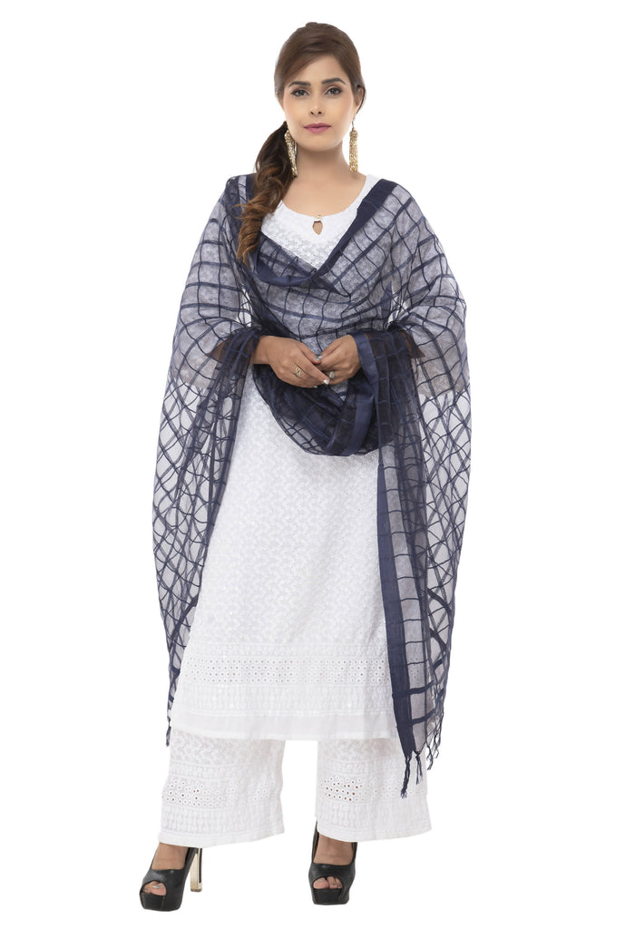 Women's Cotton Square Navy Blue Dupatta Mfd0038