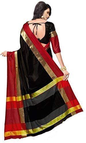 Women's Vamika Black Cotton Silk Weaving Saree - Vamika