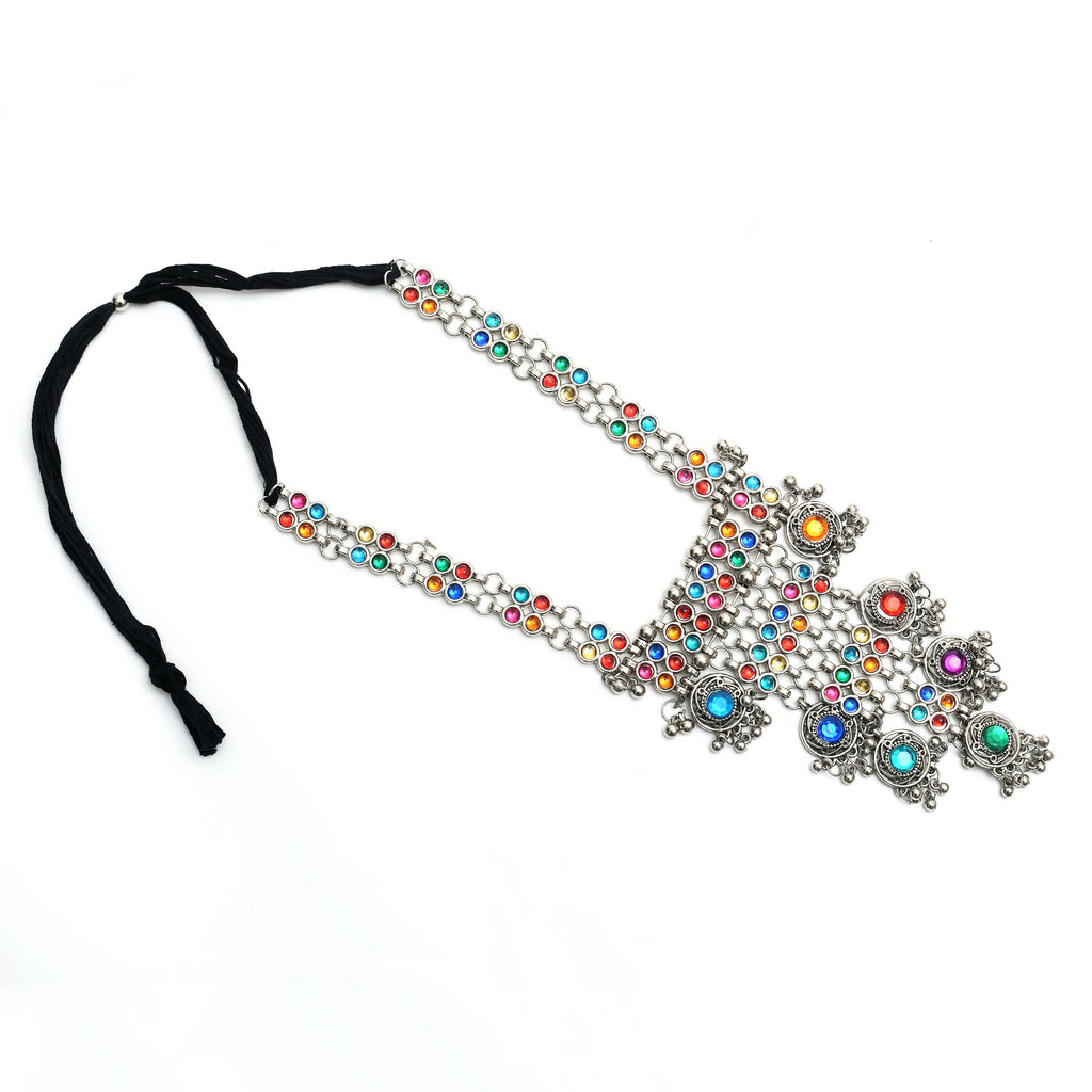 Kamal Johar Silver-Plated Multi Color Kundan Necklace with Ear