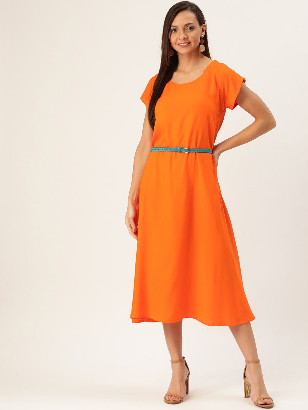 Women's Orange Dress Aqua Belt - InWeave