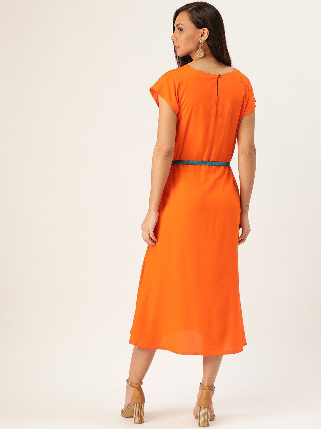Women's Orange Dress Aqua Belt - InWeave