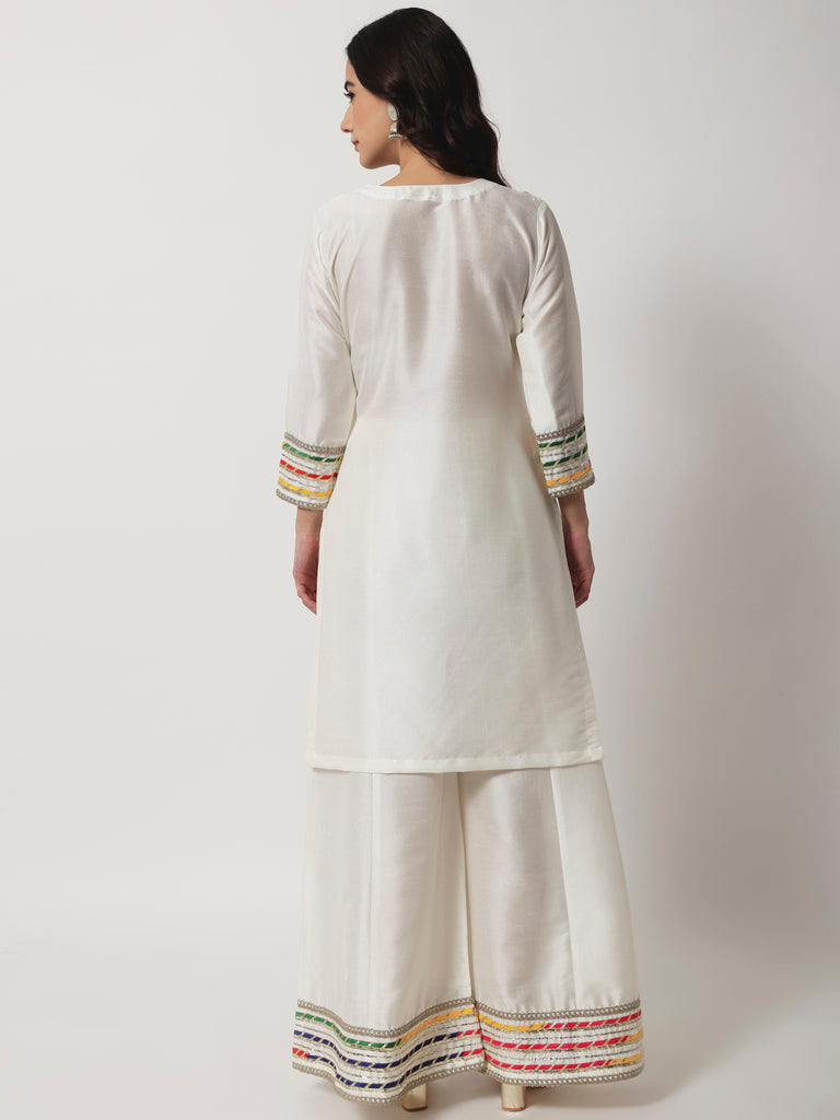 Women's Charming Ivory Short Kurti With Kalidaar Palazzo