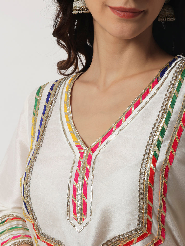 Women's Charming Ivory Short Kurti With Kalidaar Palazzo