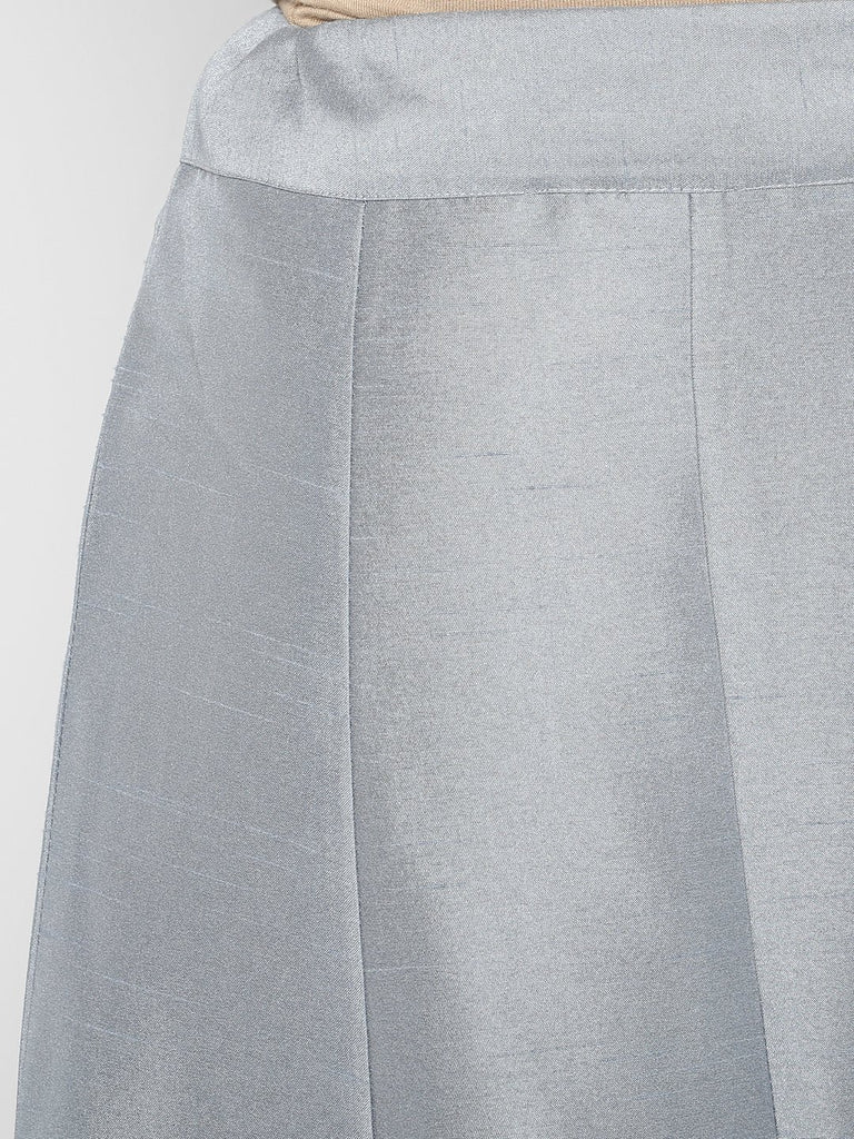 Women's Peach Poly Silk Kurta With Palazzo And Dupatta