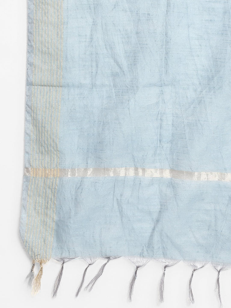 Women's Peach Poly Silk Kurta With Palazzo And Dupatta