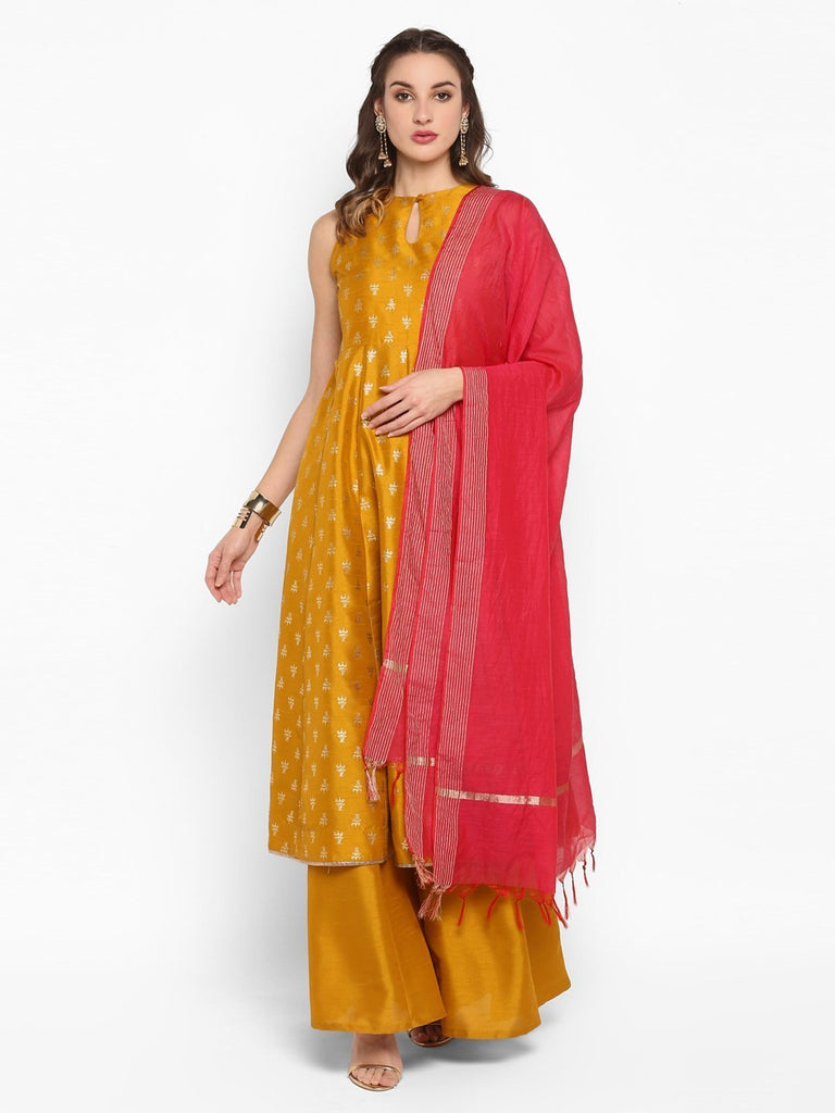 Women's Peach Rayon Foil Print Kurti With Palazzo