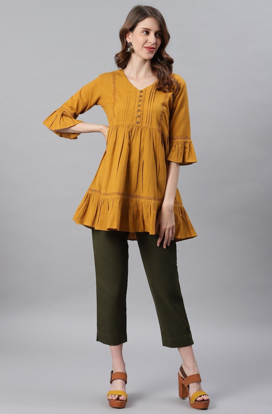 Women's Mustard Cotton Flex Tunic-Janasya