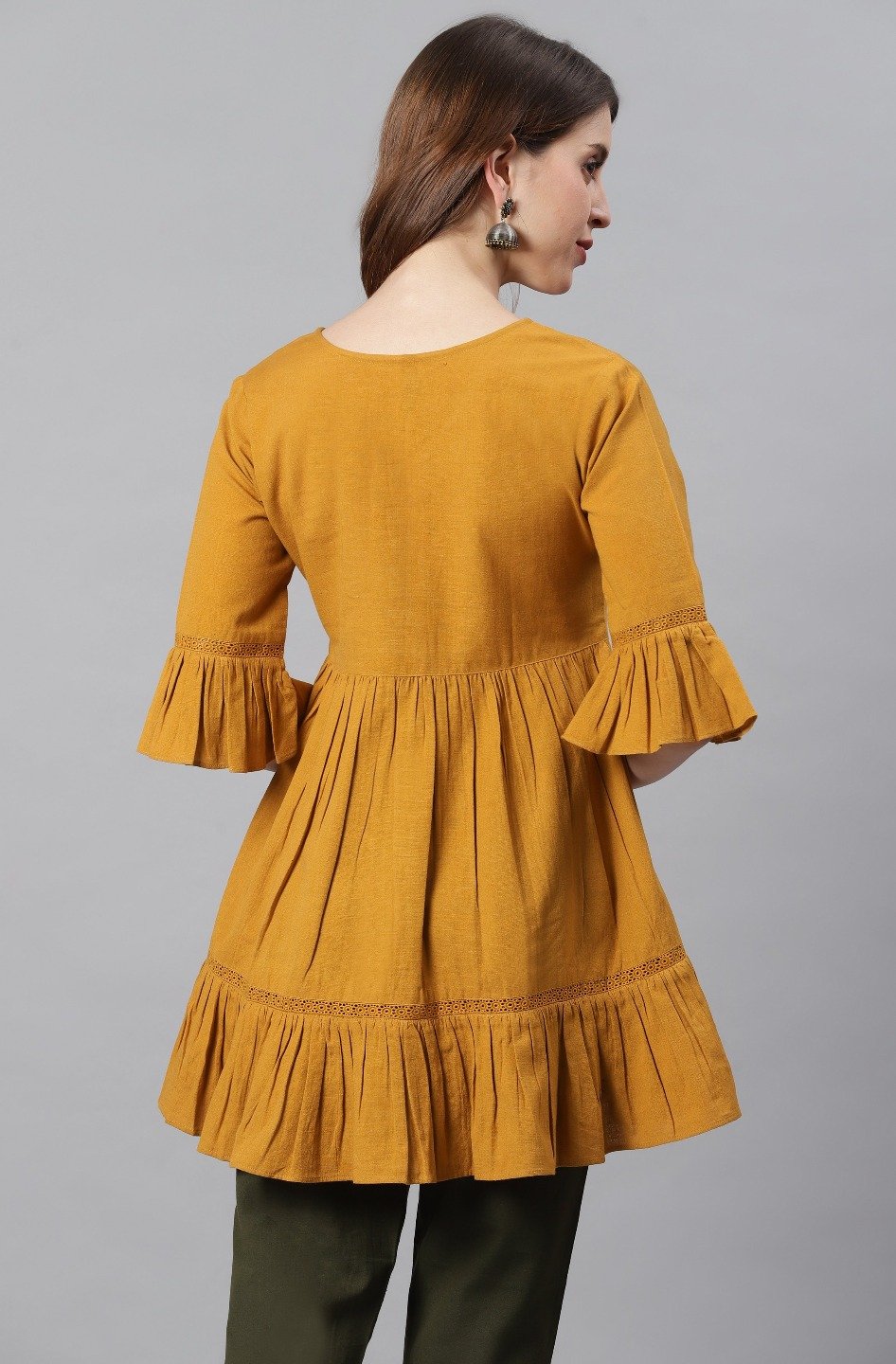 Women's Mustard Cotton Flex Tunic-Janasya
