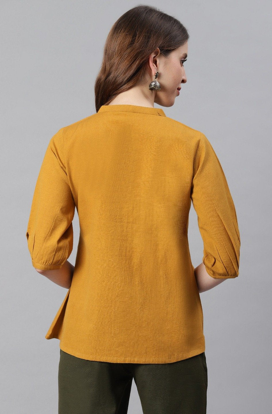 Women's Mustard Cotton Flex Top-Janasya