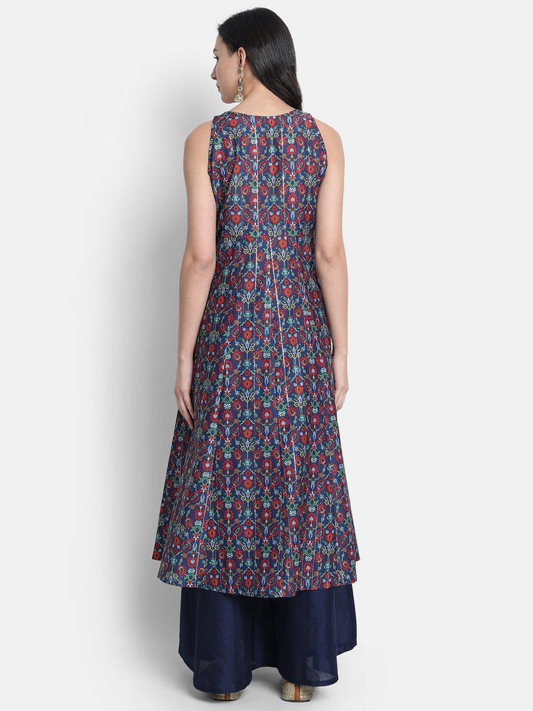 Women's Blue Poly Muslin Kurta With Palazzo And Dupat