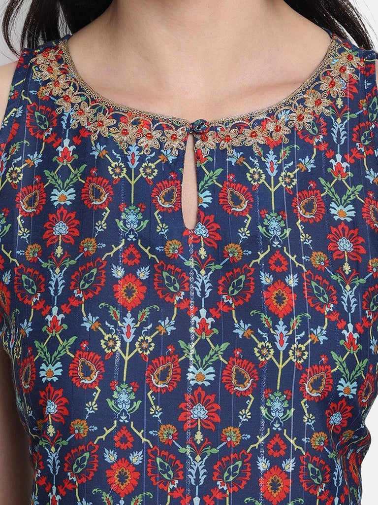 Women's Blue Poly Muslin Kurta With Palazzo And Dupat