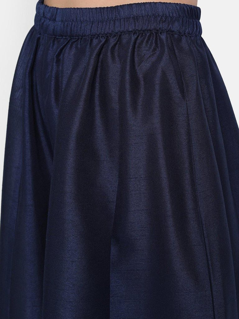 Women's Blue Poly Muslin Kurta With Palazzo And Dupat