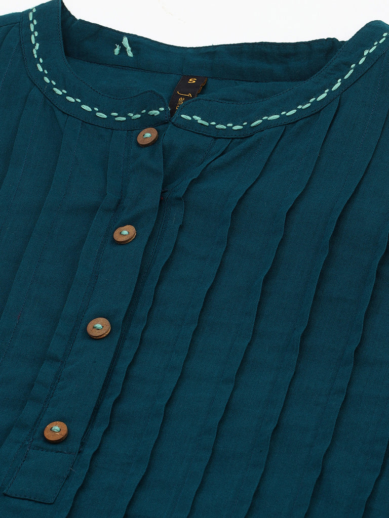 Women's Solid Teal Cotton Dress