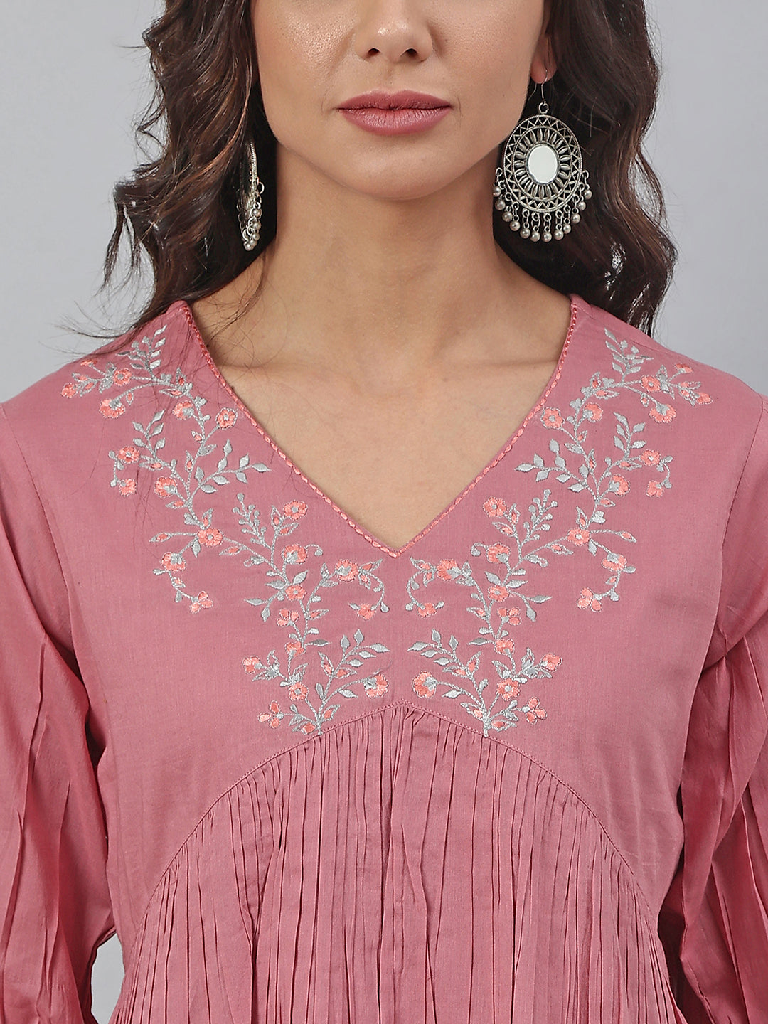 Women's Embroidered Pink Cotton Tops - Janasya