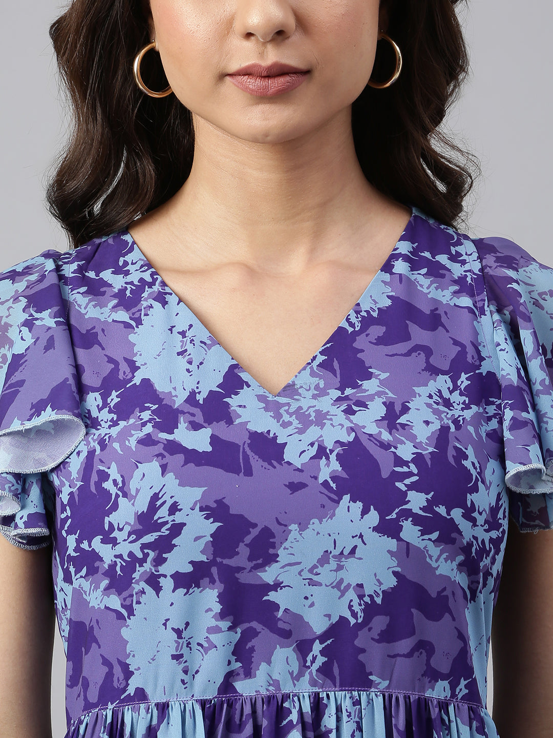 Women's Printed Blue Georgette Dress - Janasya