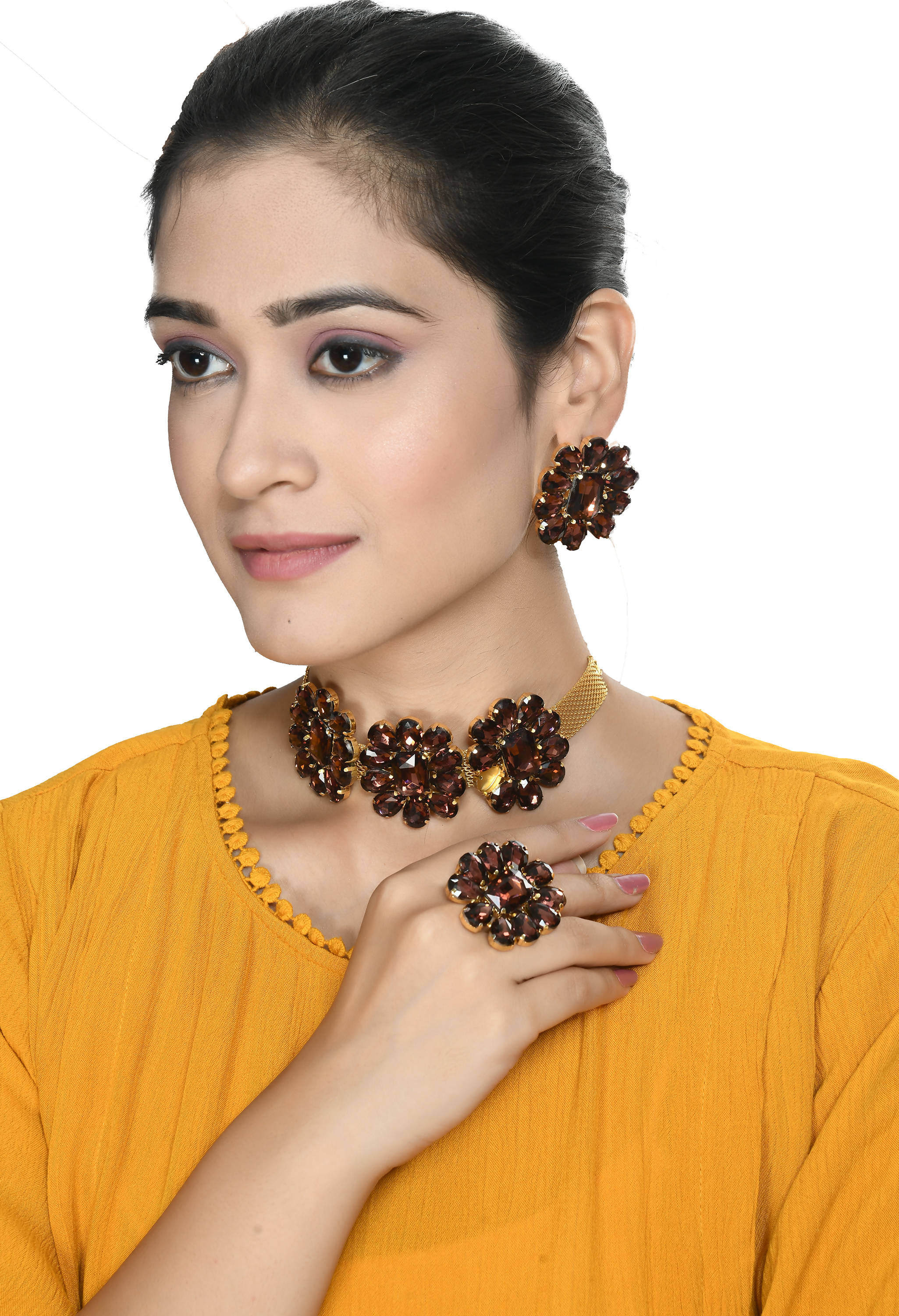 Johar Kamal Designer Golden Plating Choker Set with Earrings and Ring Jkms_176