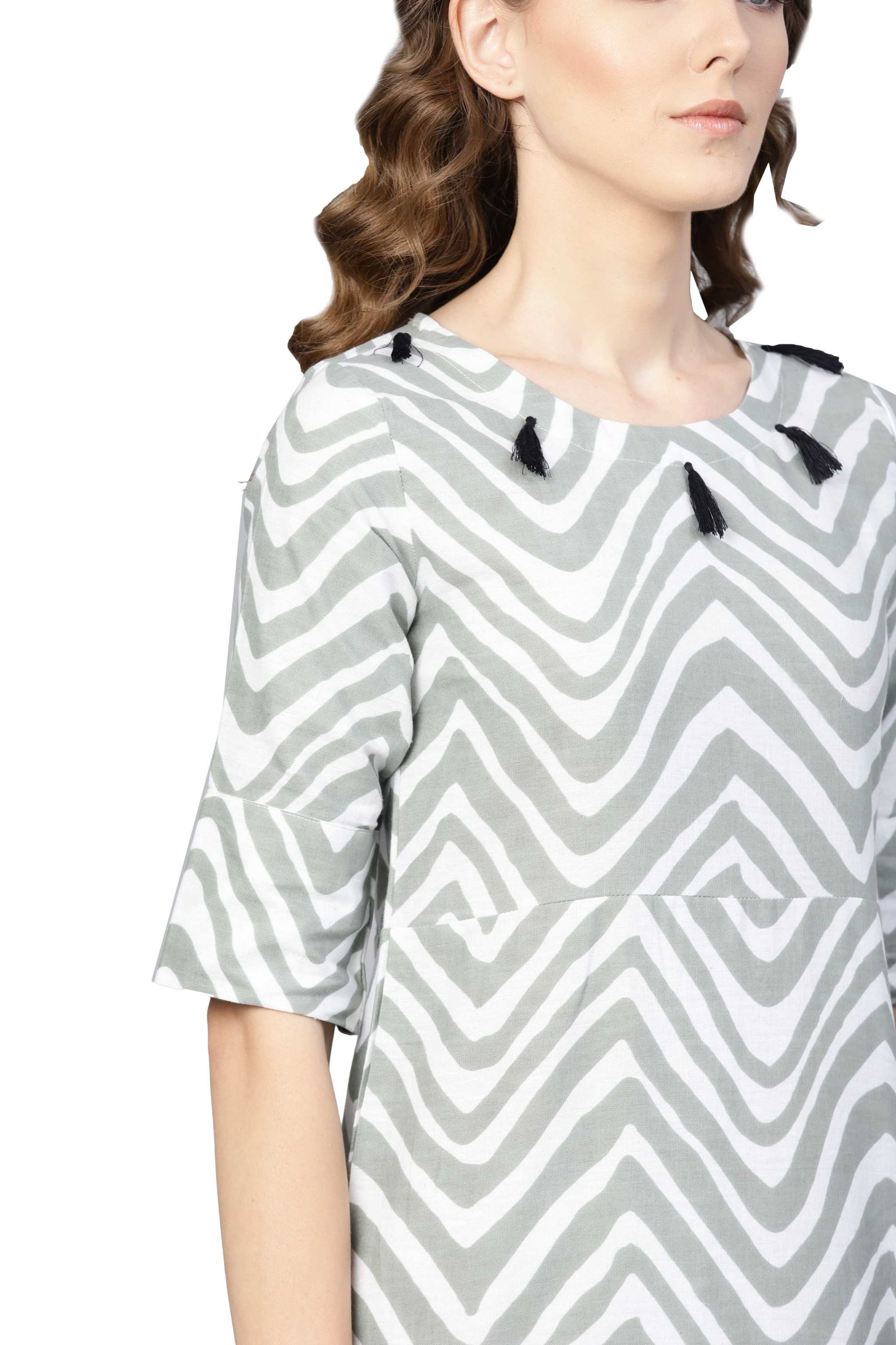Women's Grey Cotton Solid Half Sleeve Round Neck Dress - Myshka