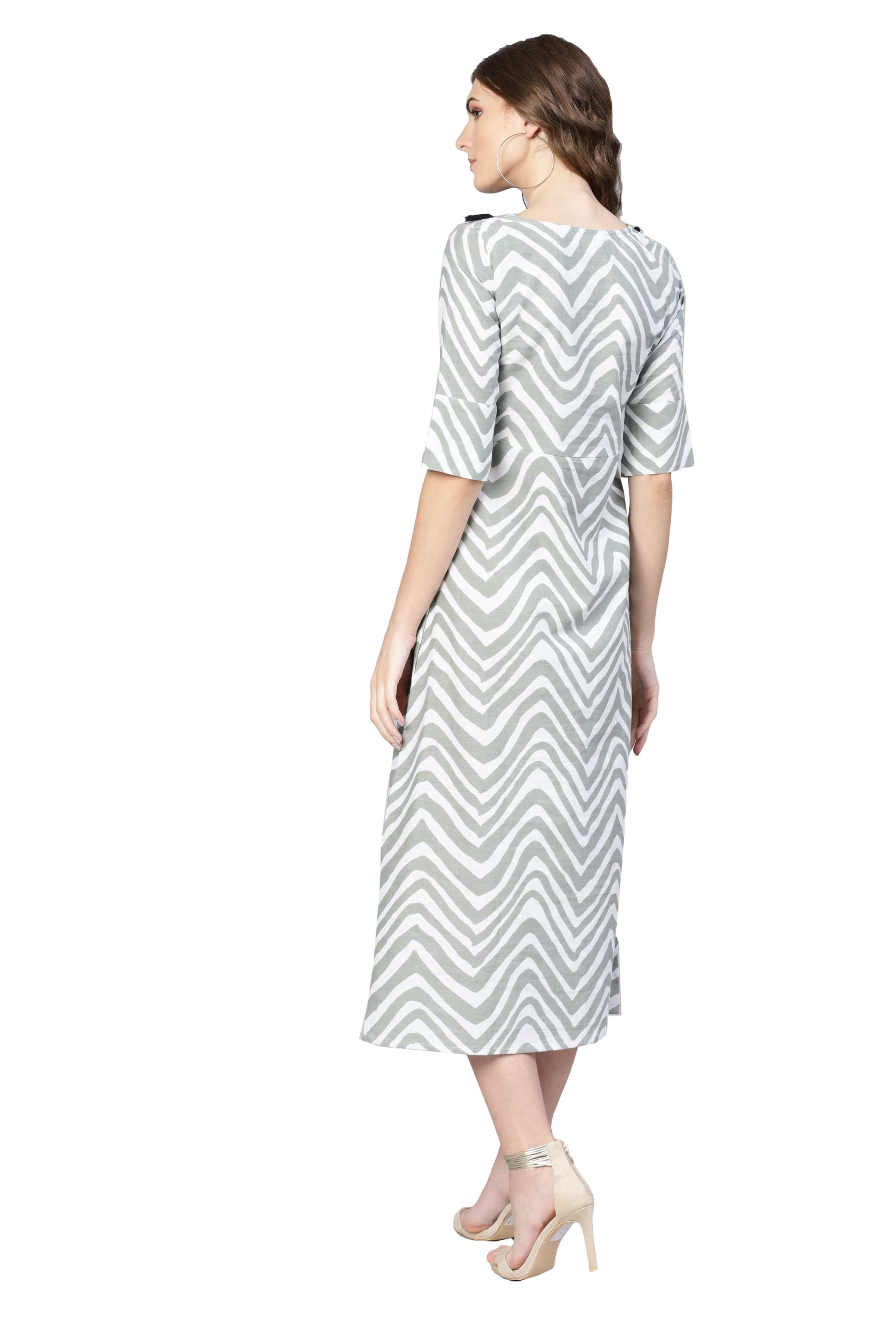 Women's Grey Cotton Solid Half Sleeve Round Neck Dress - Myshka