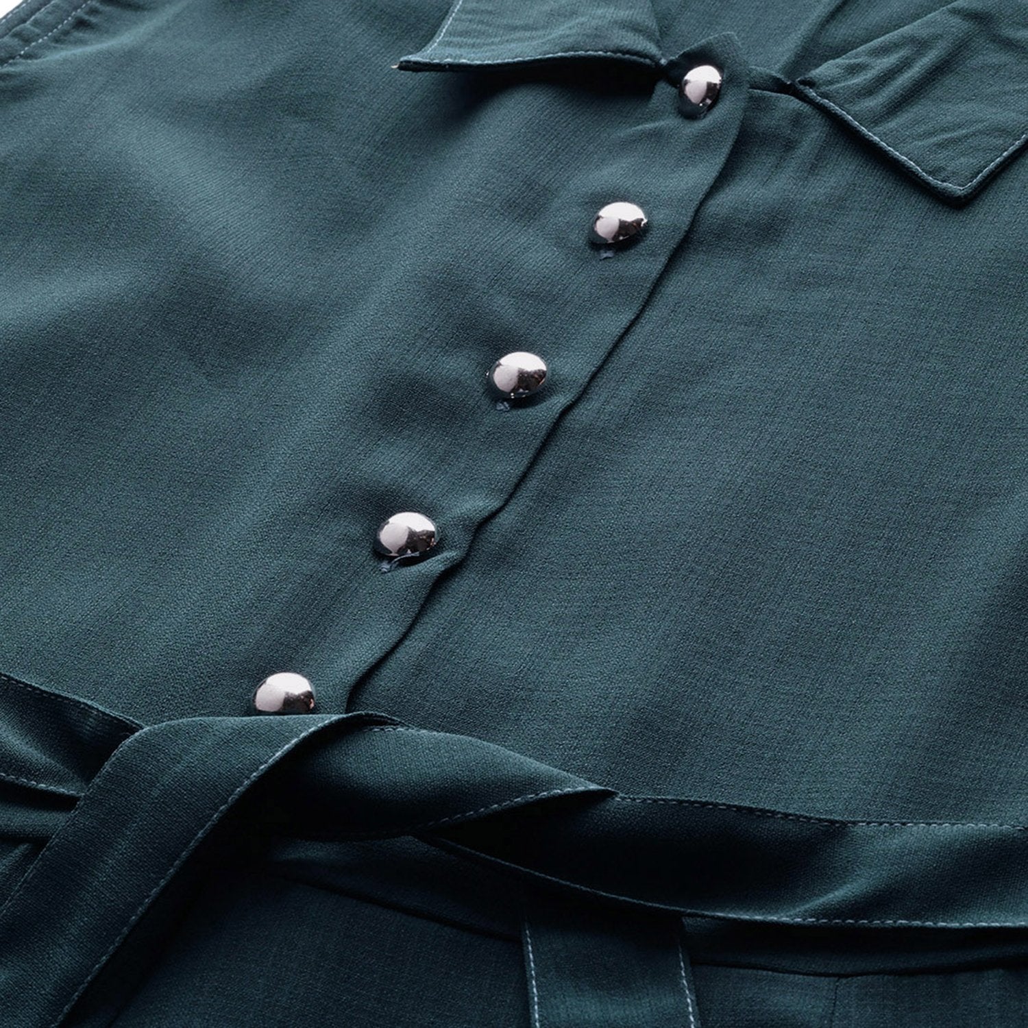 Women's Green Polyester Solid Sleeveless Casual Dress - Myshka
