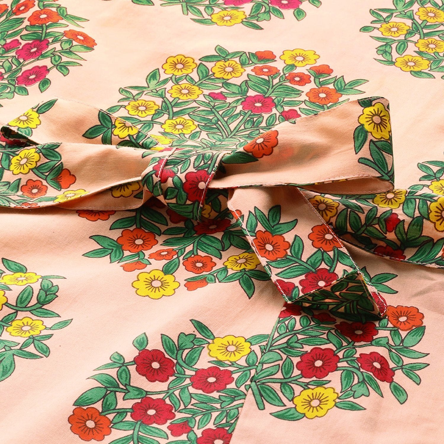 Women's Peach Cotton Printed Sleevless Casual Dress - Myshka