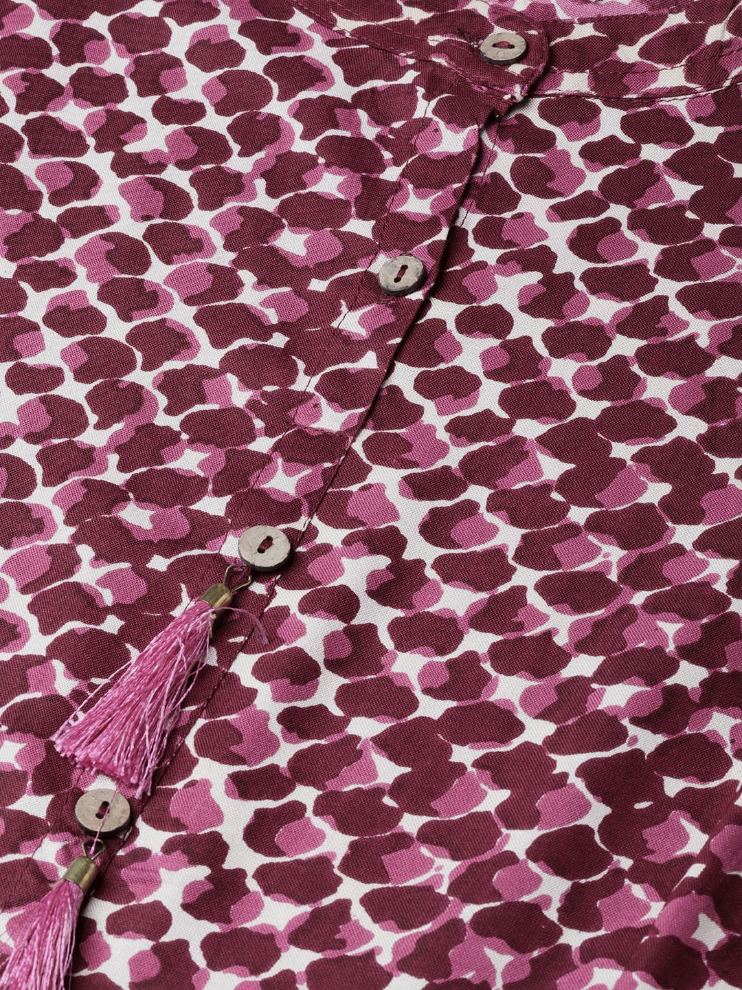 Women's Pink Rayon Printed 3/4 Sleeve Mandarin Neck Casual Kurta Only - Myshka