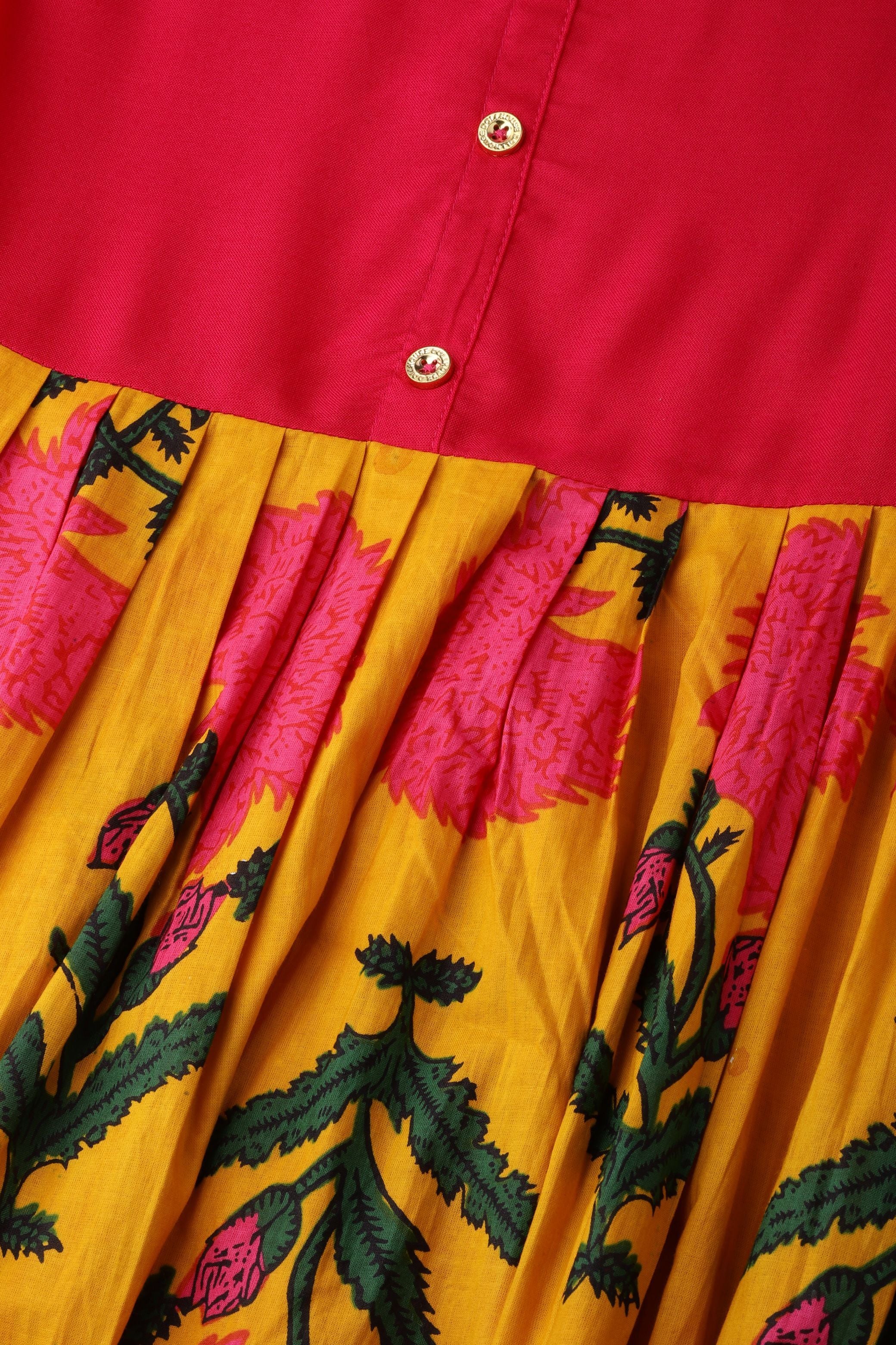 Women's Pink Cotton Printed Half Sleeve Round Neck Kurti - Myshka
