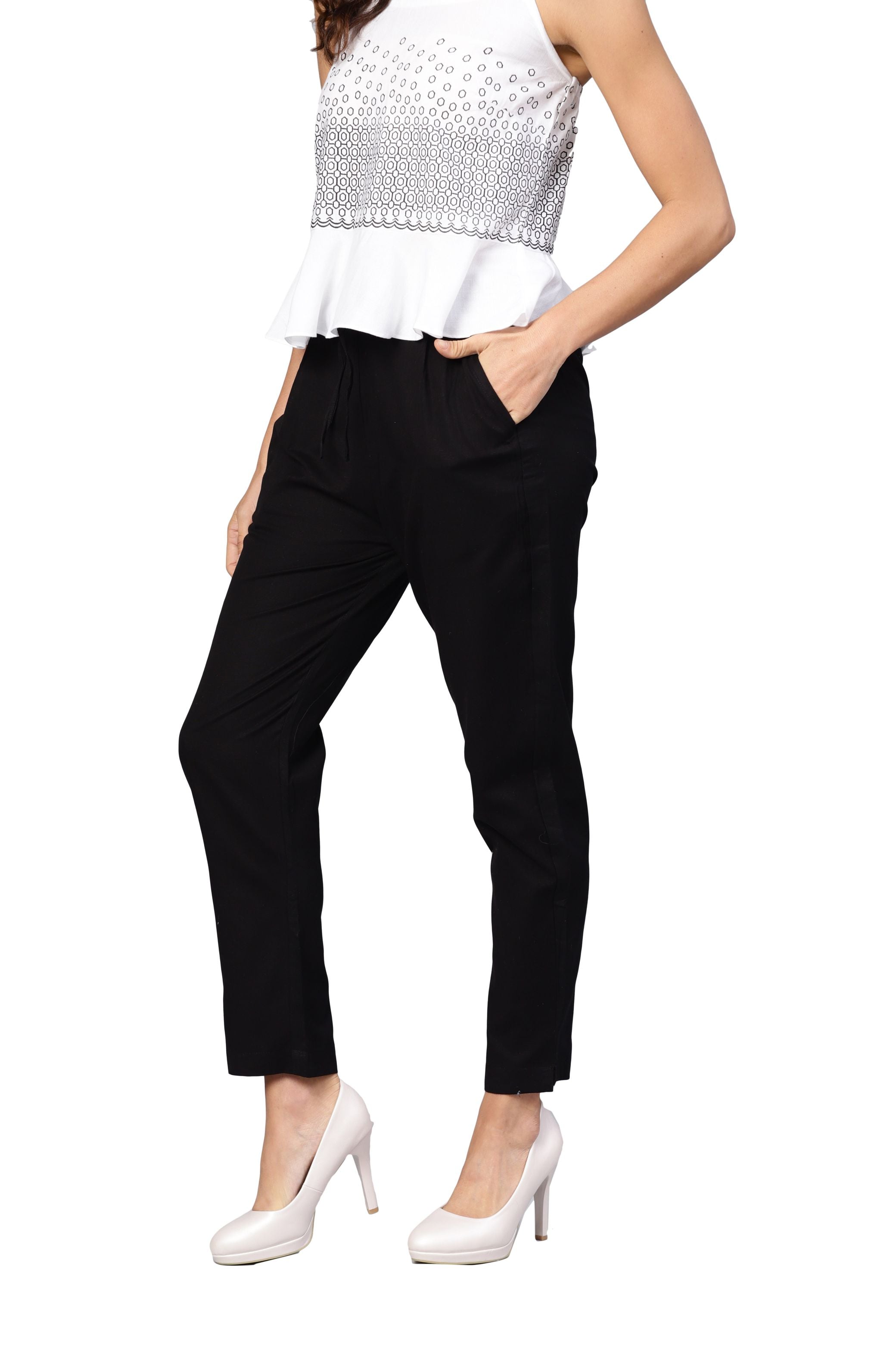 Women Black Cotton Trouser by Myshka (1 Pc Set)