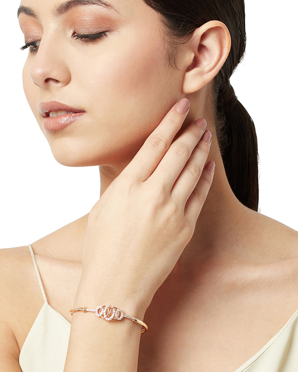 Women's Crown Design Rose Gold Bracelet With Gemstones - Voylla